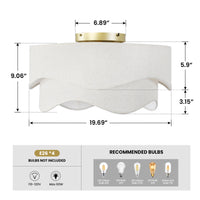Boho Cream Linen Flush Mount Ceiling Fan with Light – 20 Inch, 4-Light
