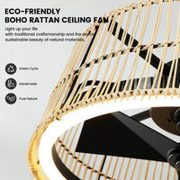 Boho Rattan Ceiling Fan with Light