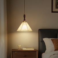 Retro walnut wood-colored fabric cone chandelier