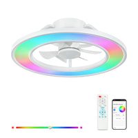 Modern White Low-Profile Flush Mount Ceiling Fan with RGB LED Light – 20 Inch