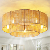 Boho Rattan Caged Ceiling Fan with Light – 20 Inch, 5-Light