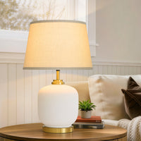 Farmhouse Rounded Ceramic Table Lamp with Linen Shade – 23 Inch