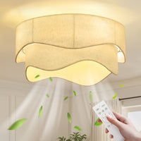 Boho Cream Linen Flush Mount Ceiling Fan with Light – 20 Inch, 4-Light