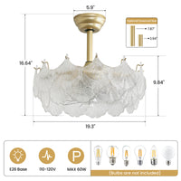 Modern Brushed Gold Ginkgo Leaf Glass Caged Ceiling Fan with Light – 19 Inch