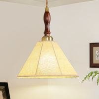 Retro walnut wood-colored fabric cone chandelier