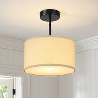 Modern Fabric Drum Ceiling Light – 12/16 Inch, 1-Light/3-Light