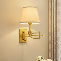 Modern Linen Shade Swing Arm Wall Sconce – 1-Light Dimmable Plug-In