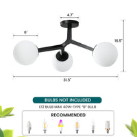 Black 3-light semi-flush mount ceiling light dimensions diagram