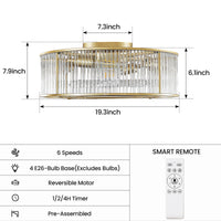 Modern Glass Rod Caged Ceiling Fan with Light – 19.3 Inch, 4-Light