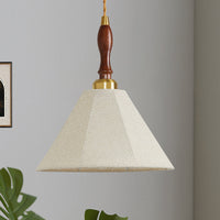 Retro walnut wood-colored fabric cone chandelier