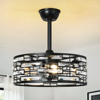 Semi Flush Mount Crystal Lantern Ceiling Fan with Light
