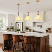 Retro walnut wood-colored fabric cone chandelier