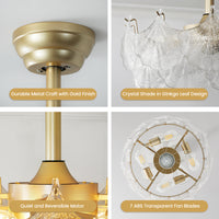 Modern Brushed Gold Ginkgo Leaf Glass Caged Ceiling Fan with Light – 19 Inch