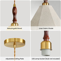 Retro walnut wood-colored fabric cone chandelier