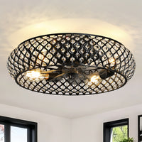 Black Crystal Caged Ceiling Fan with Light – 20 Inch