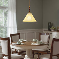 Retro walnut wood-colored fabric cone chandelier