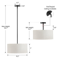 Modern Fabric Drum Ceiling Light – 12/16 Inch, 1-Light/3-Light
