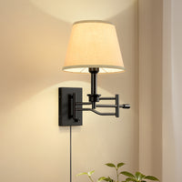 Modern Linen Shade Swing Arm Wall Sconce – 1-Light Dimmable Plug-In