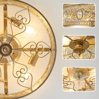 Vintage Crystal Caged 4-Light Flush Mount Fandelier Ceiling Fan