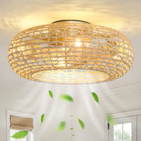 Bamboo Rattan Caged Ceiling Fan with Light – 20 Inch, 4-Light