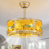 Vintage Gold Patterned Acrylic Caged Ceiling Fan with Light – 20 Inch, 6-Light