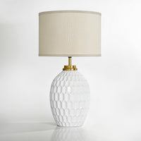 Farmhouse Faceted Ceramic Table Lamp with Linen Shade – 23 Inch