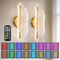Modern Twisted Acrylic Integrated LED Wall Sconce Set of 2 – Brushed Gold, 5CCT/RGBW