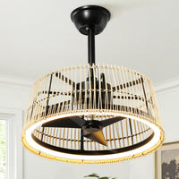 Boho Rattan Ceiling Fan with Light