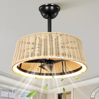 Bohemian Rattan Caged Ceiling Fan with LED Light – 20 Inch