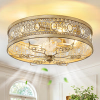 Vintage Crystal Caged 4-Light Flush Mount Fandelier Ceiling Fan