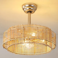 Boho Natural Rattan Caged Ceiling Fan with Light – 20 Inch, Downrod Mount, 4-Light