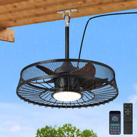 Modern Black Caged Outdoor Ceiling Fan with LED Light – 22 Inch