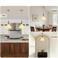Retro walnut wood-colored fabric cone chandelier
