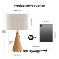 Dimensions of 23.6-inch farmhouse table lamp with 12.6-inch shade, 5.9-inch base and 71-inch power cord