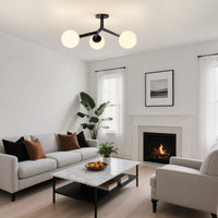 Black 3-light globe semi-flush ceiling light in modern living room