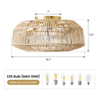 Boho Handwoven Rattan Caged Ceiling Fan with Light – 20 Inch, 4-Light