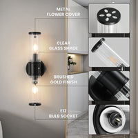 Matte black 2-light ribbed glass wall sconce details with E12 bulb socket
