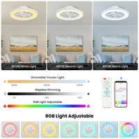 Modern White Low-Profile Flush Mount Ceiling Fan with RGB LED Light – 20 Inch