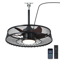 Modern Black Caged Outdoor Ceiling Fan with LED Light – 22 Inch