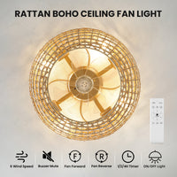 Bamboo Rattan Caged Ceiling Fan with Light – 20 Inch, 4-Light