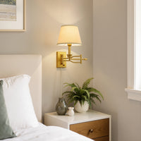 Modern Linen Shade Swing Arm Wall Sconce – 1-Light Dimmable Plug-In