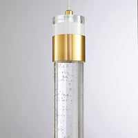 Gold finish and clear bubble crystal pendant light detail
