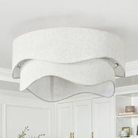 Boho Cream Linen Flush Mount Ceiling Fan with Light – 20 Inch, 4-Light