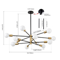 Mid-Century Sputnik 12-Light Chandelier dimensions and downrod sizes