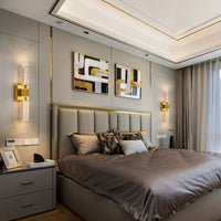 Brushed Gold Bubble Crystal LED Wall Sconce in Bedroom