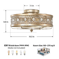 Vintage Crystal Caged 4-Light Flush Mount Fandelier Ceiling Fan