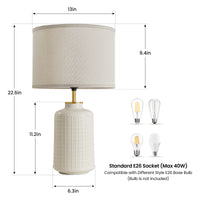Farmhouse Textured Ceramic Table Lamp with Linen Shade – 23 Inch