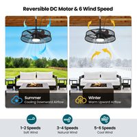 Modern Black Caged Outdoor Ceiling Fan with LED Light – 22 Inch