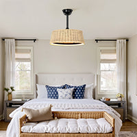 Bohemian Rattan Caged Ceiling Fan with LED Light – 20 Inch
