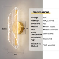 Modern Twisted Acrylic Integrated LED Wall Sconce Set of 2 – Brushed Gold, 5CCT/RGBW
